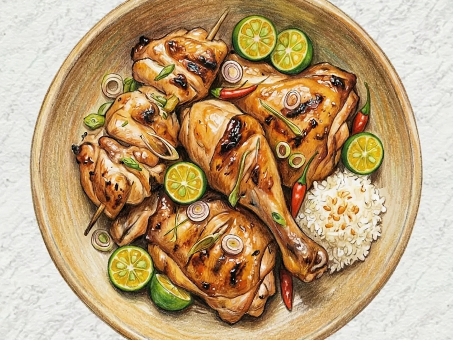 Chicken Inasal (Frango grelhado com cítricos e capim-limão de Bacolod)