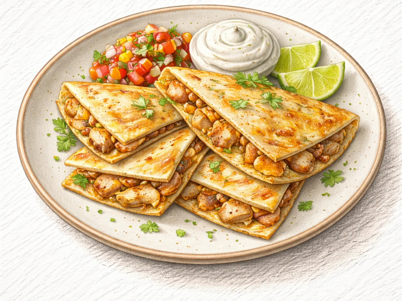 チキン・ケサディーヤ（チーズたっぷりの鶏肉トルティーヤ）