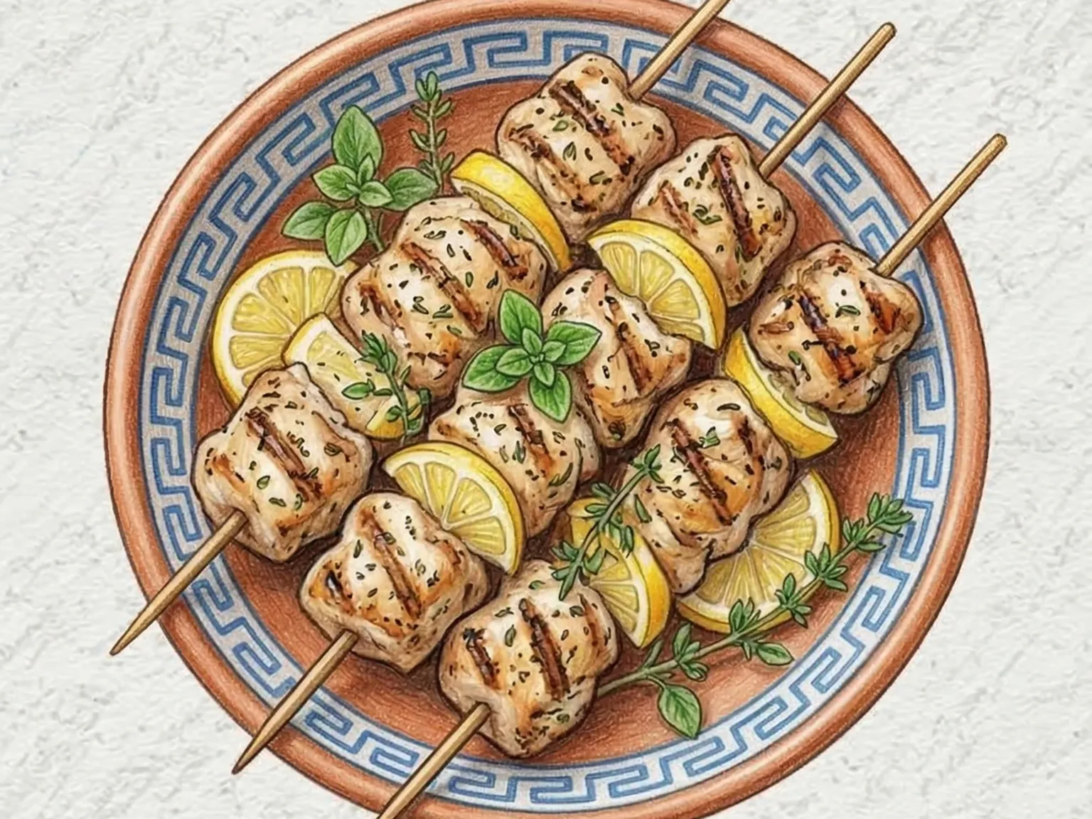 チキン・スブラキ（ギリシャ風レモンハーブの鶏肉串焼き）