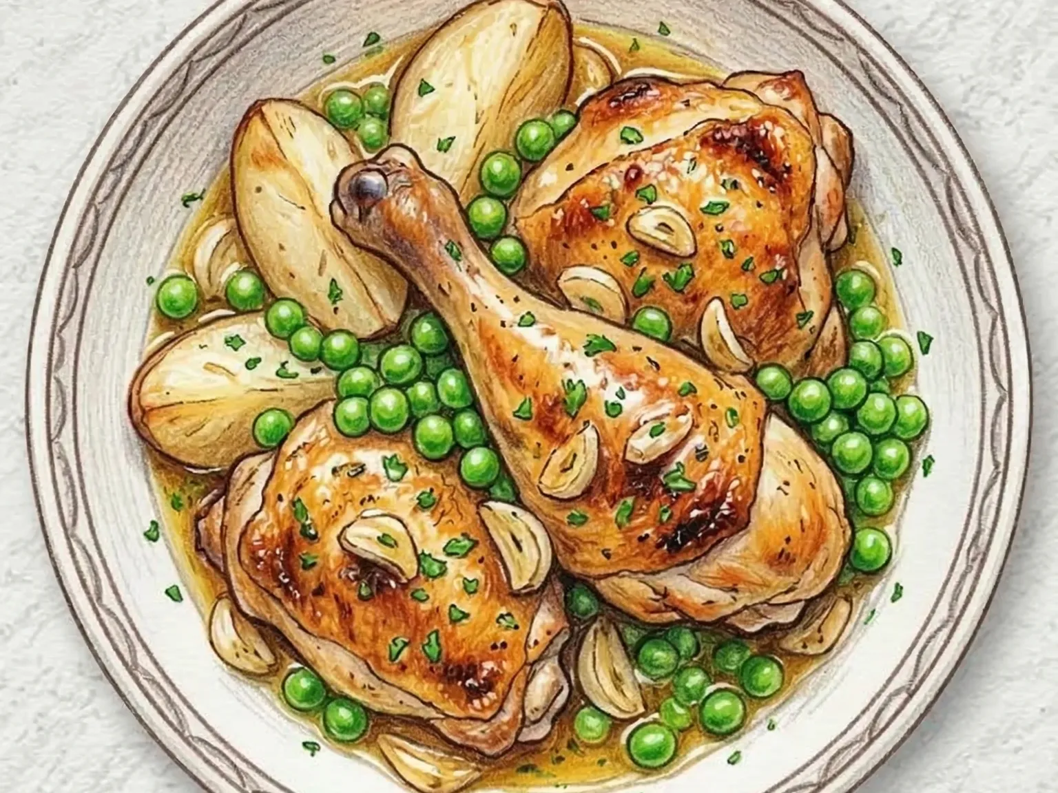 치킨 베수비오 (시카고식 화이트와인 닭고기 감자)