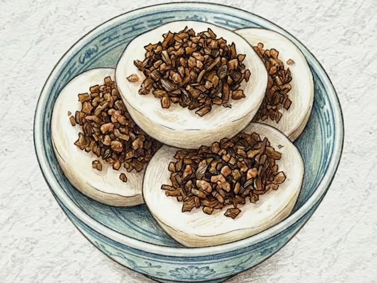 Chwee Kueh (Bolo de arroz cozido a vapor com Chai Poh)