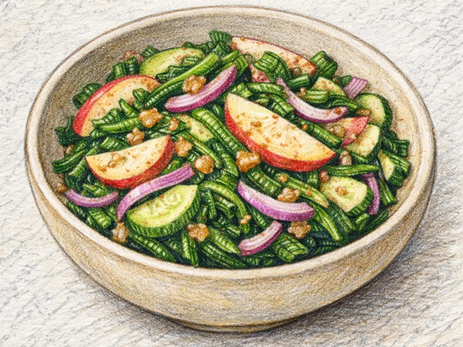 Chwinamul Sagwa Doenjang Saelleodeu (ensalada de aster silvestre, manzana y doenjang)