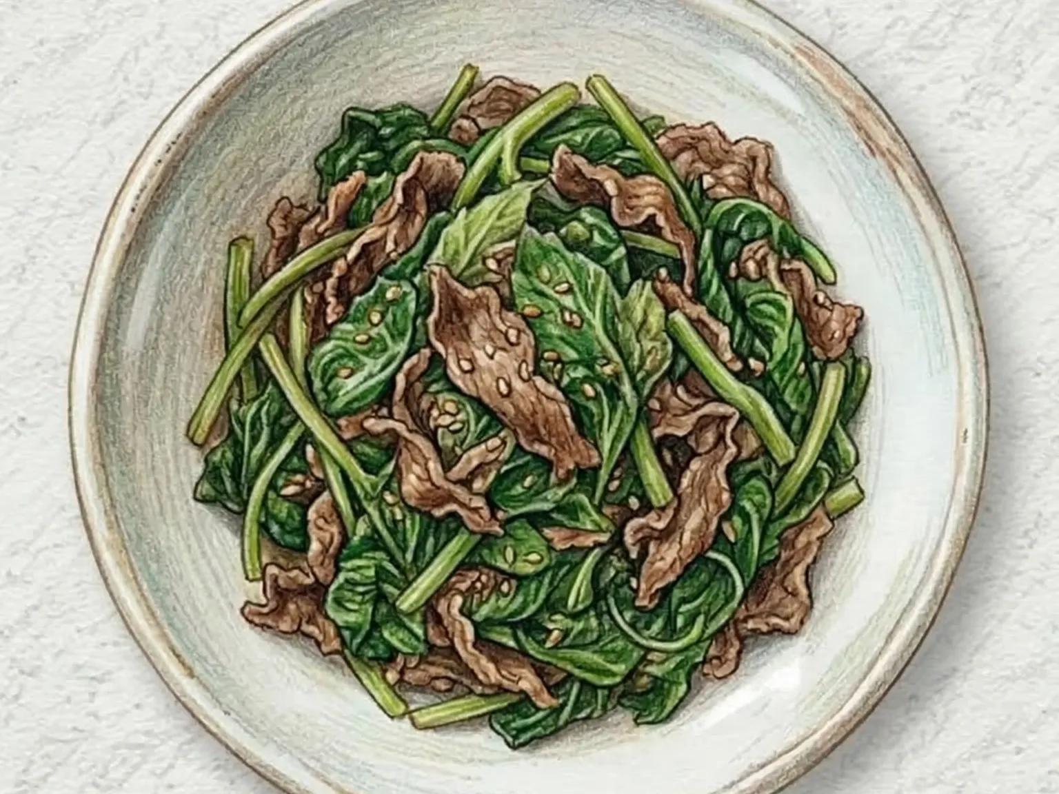 Chwinamul Sogogi Bokkeum (verduras de aster con res salteadas)