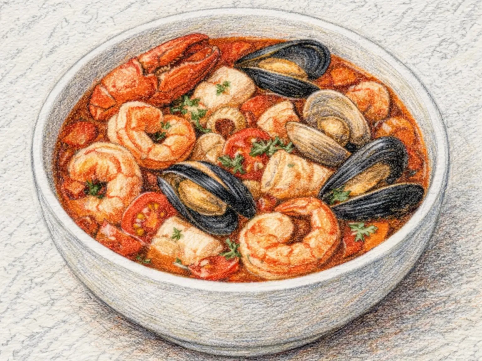 Cioppino (ensopado de frutos do mar ítalo-americano com tomate e vinho)