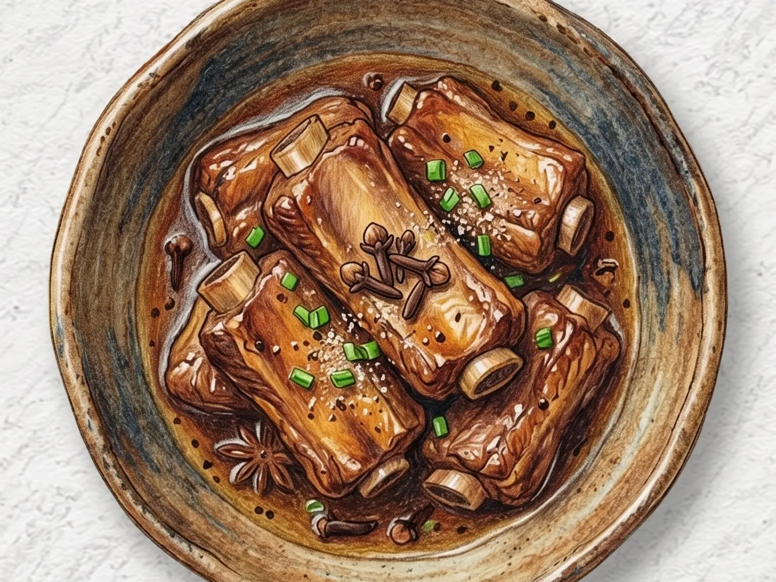 Costelinhas de Porco Lu Shui com Aroma de Cravo (Costelinhas de porco braseadas no estilo Lu Shui)