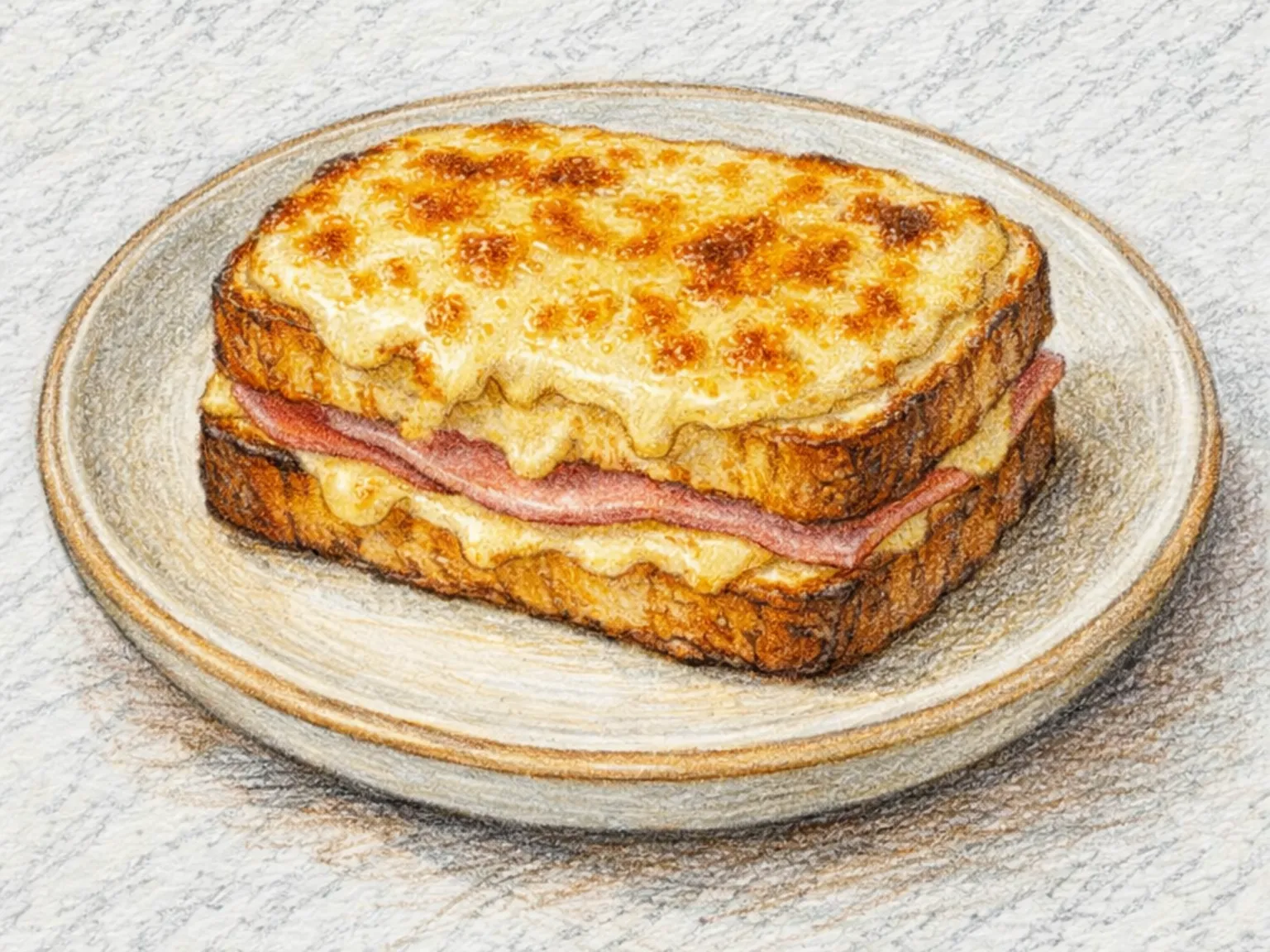 Croque Monsieur (Sanduíche Quente de Presunto e Queijo com Béchamel)