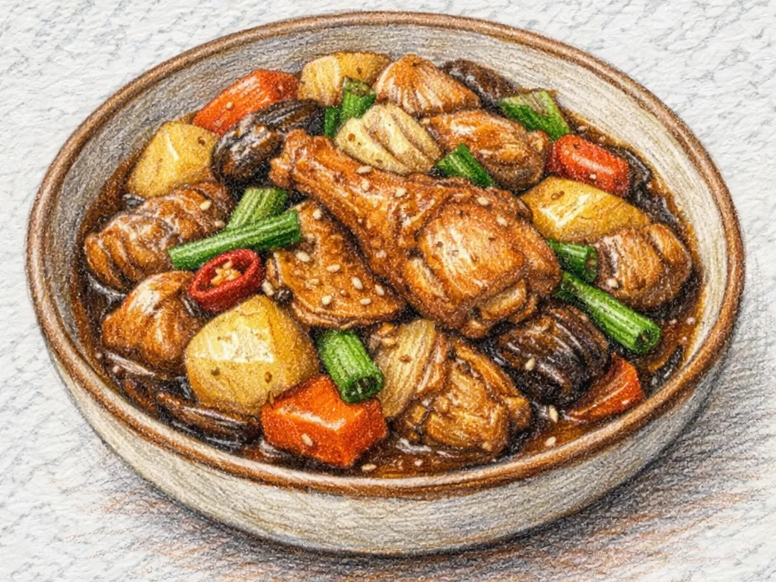 Dak Jjim (pollo estofado en soja coreano)