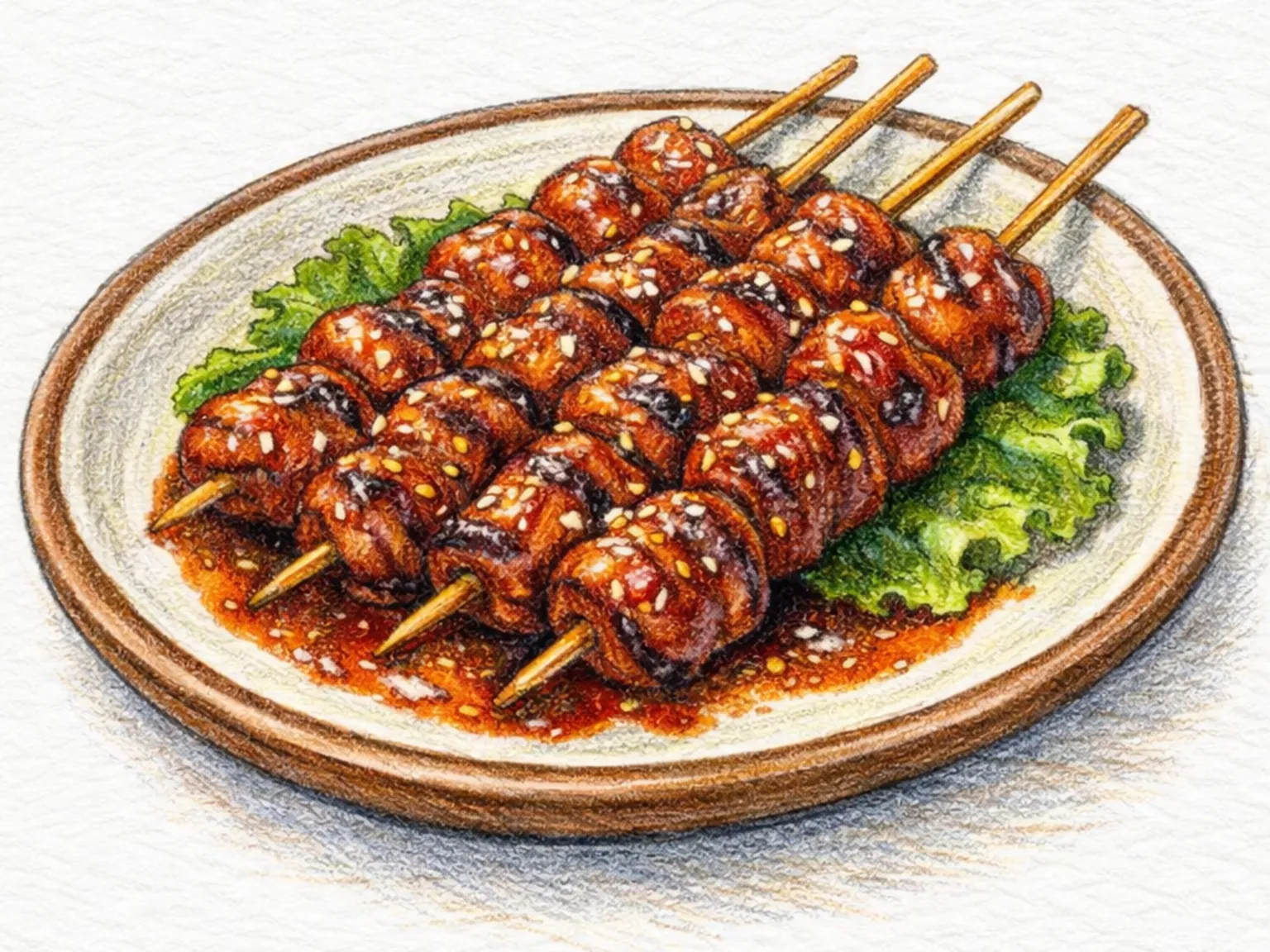 鶏ハツ串(醤油コチュジャンだれ塗り鶏ハツ焼き串)