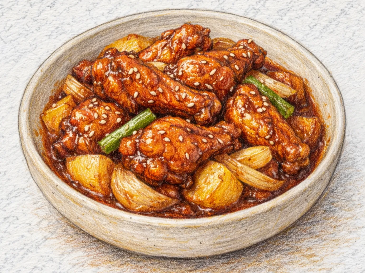 Dakbong Gochujang Jorim (alitas de pollo estofadas en gochujang)