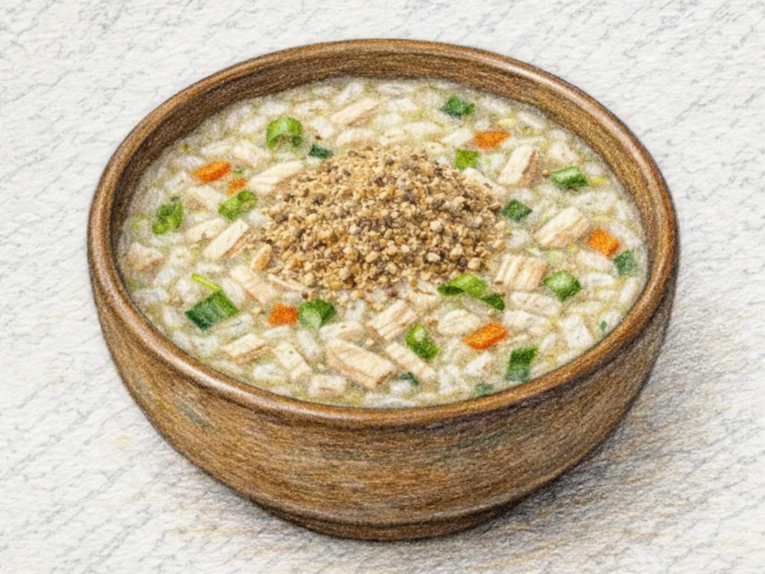 Dakgaesal Deulkkae Juk (gachas de pechuga de pollo y perilla coreanas)