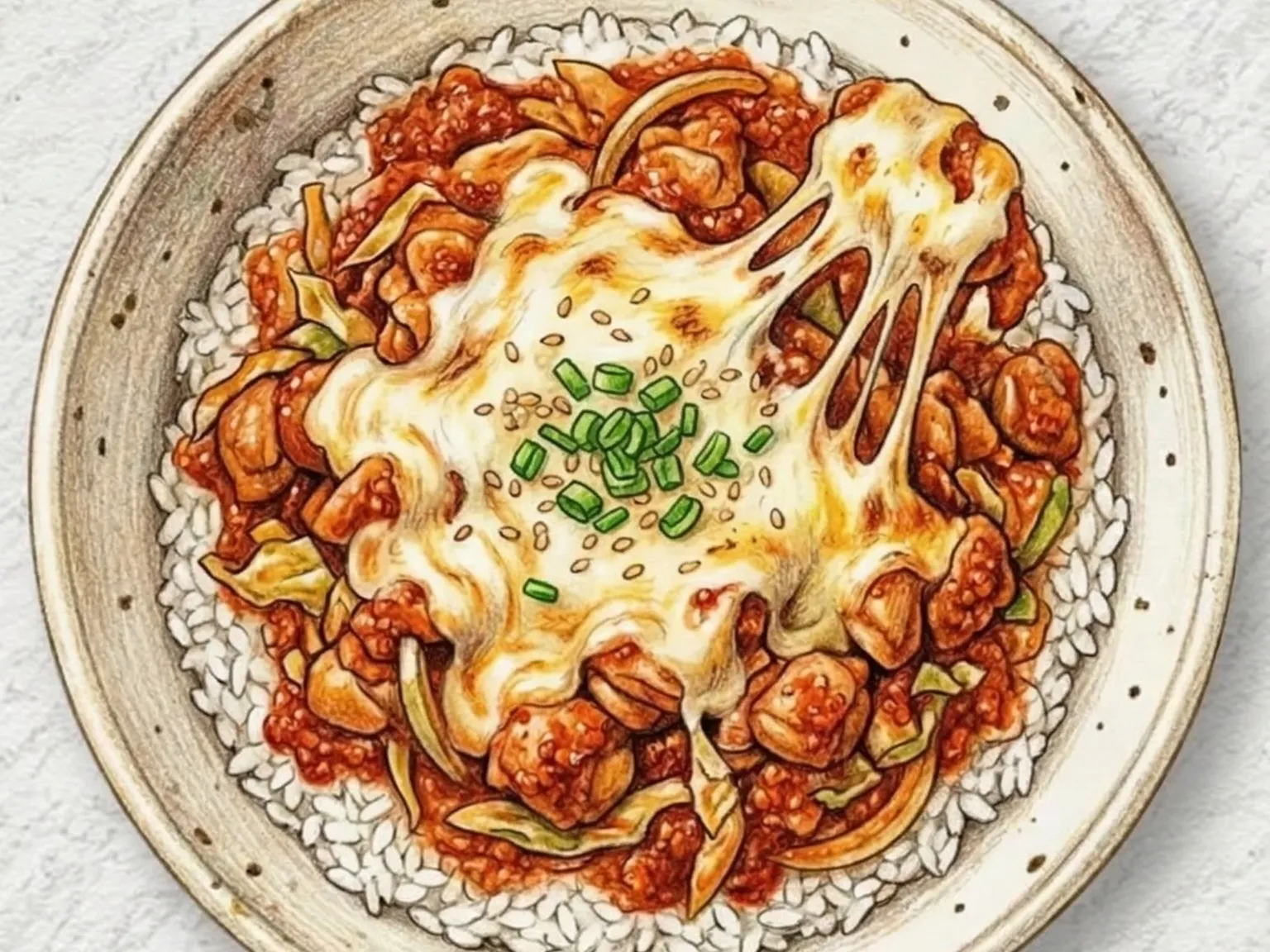 チーズタッカルビ丼（とろけるチーズと甘辛チキンの丼）