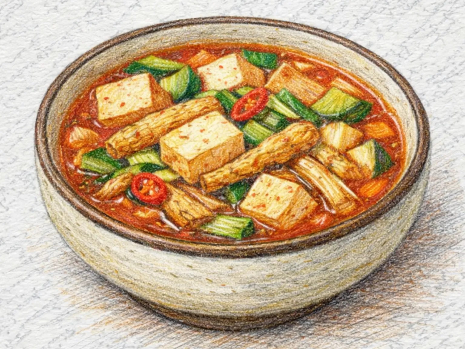 ツルニンジン豆腐チゲ(山菜と豆腐のコチュジャン鍋)