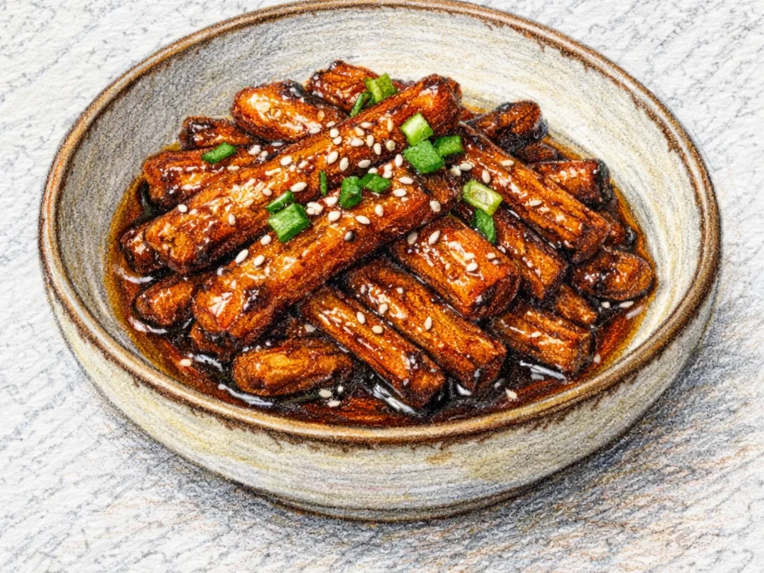 Deodeok Jorim (raíz de deodeok estofada en salsa de soja)