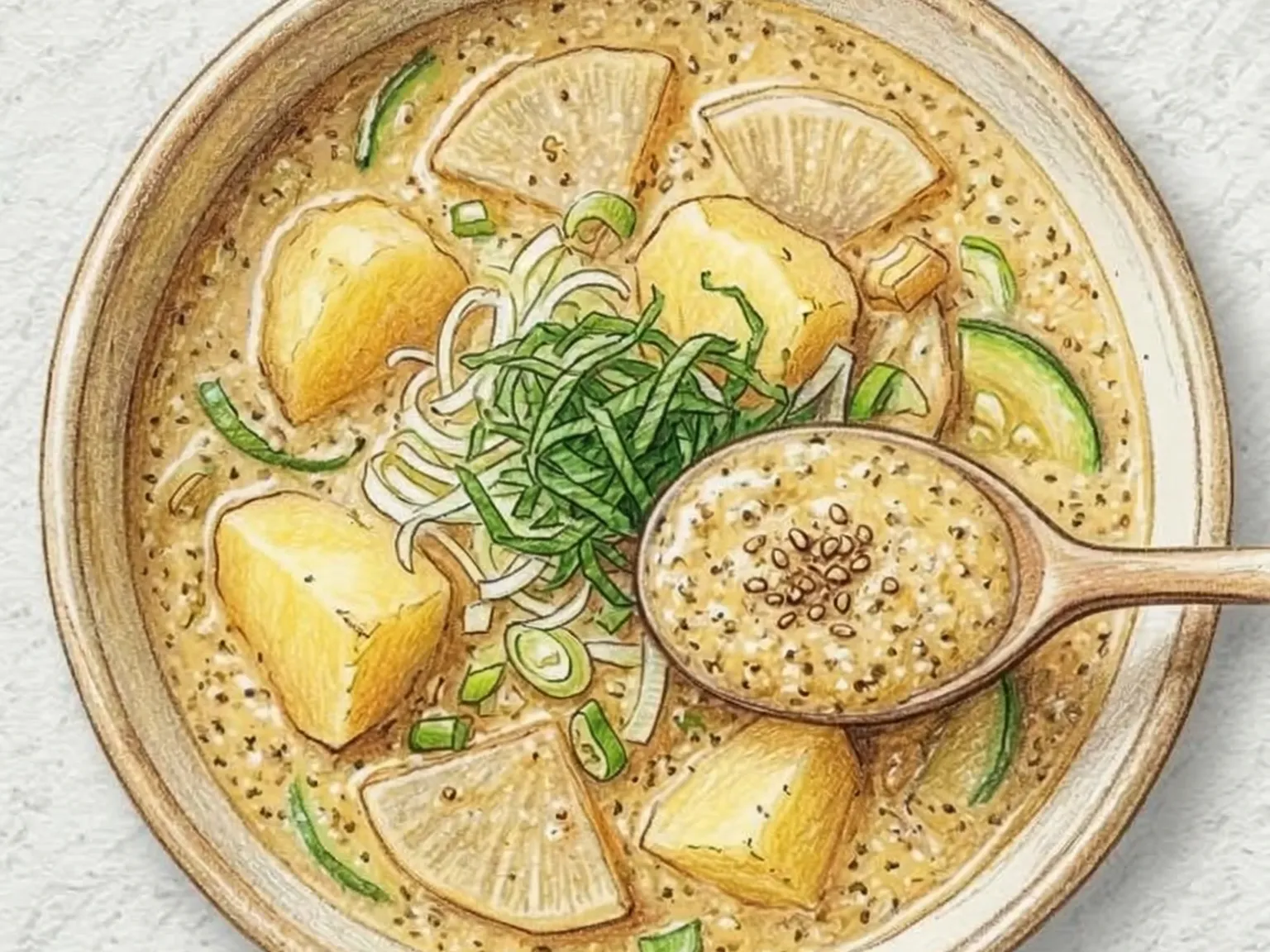 えごまじゃがいもチゲ(えごま風味のとろみじゃがいも鍋)