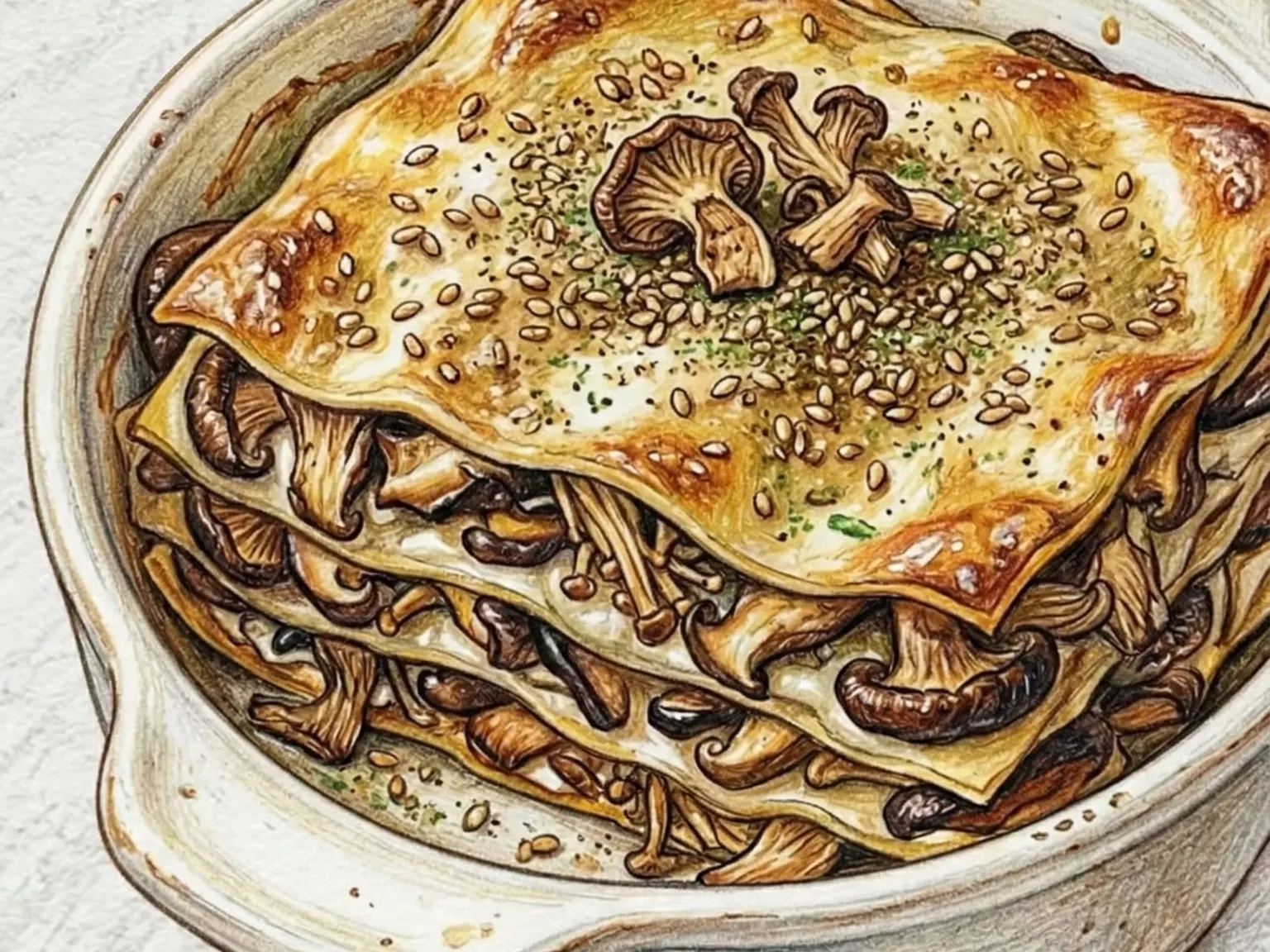 トゥルケきのこラザニアビアンカ(えごまときのこの白いラザニア)