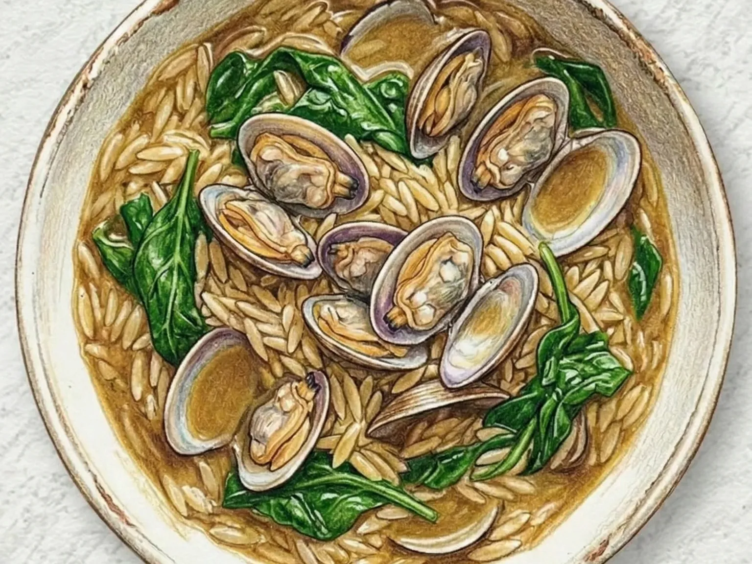 テンジャンとアサリとほうれん草のオルゾ(味噌風味リゾット風パスタ)