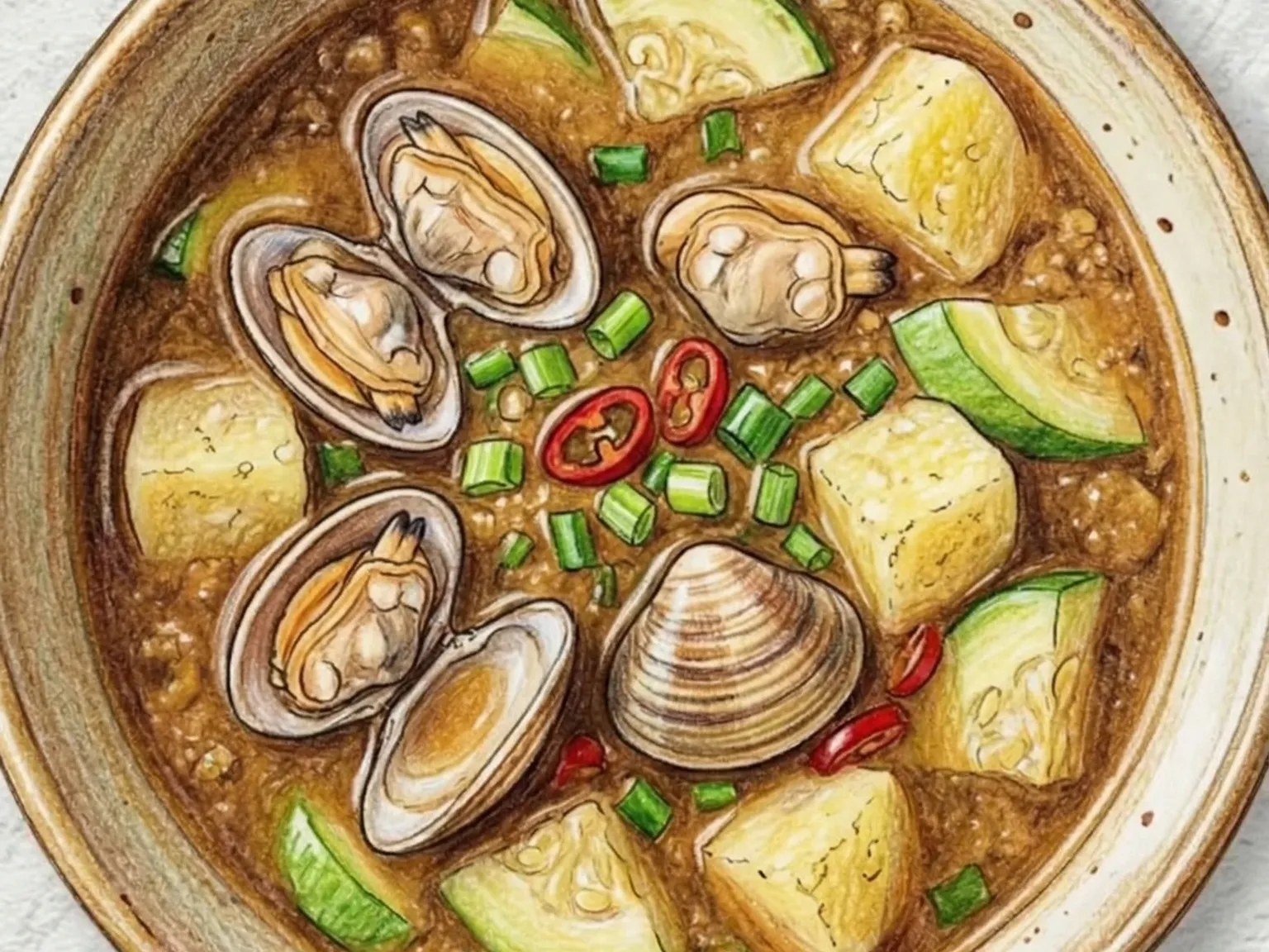 アサリ入りテンジャンチゲ（味噌風あさり鍋）