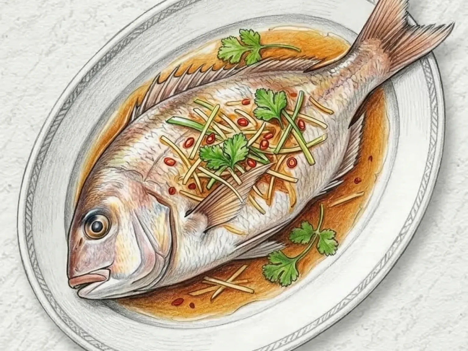 Domi Jjim (dorada al vapor con salsa de soja y jengibre)