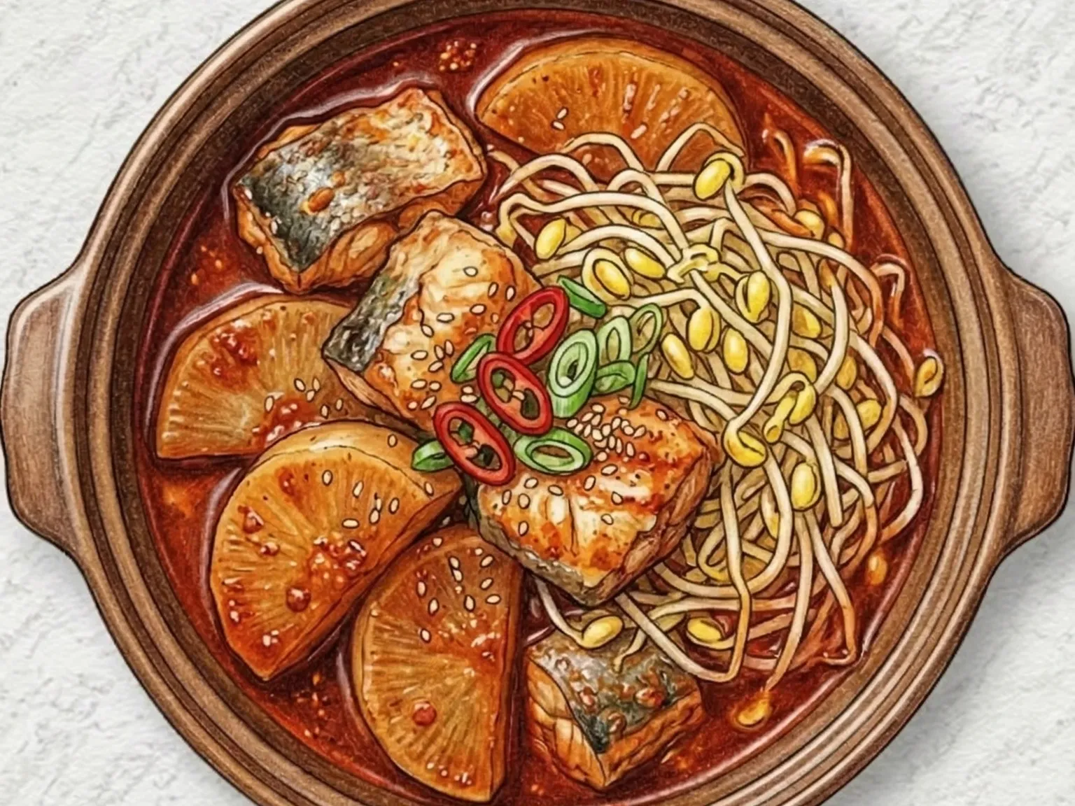 Korean Braised Pollock (Frozen Pollock with Radish in Spicy Sauce)