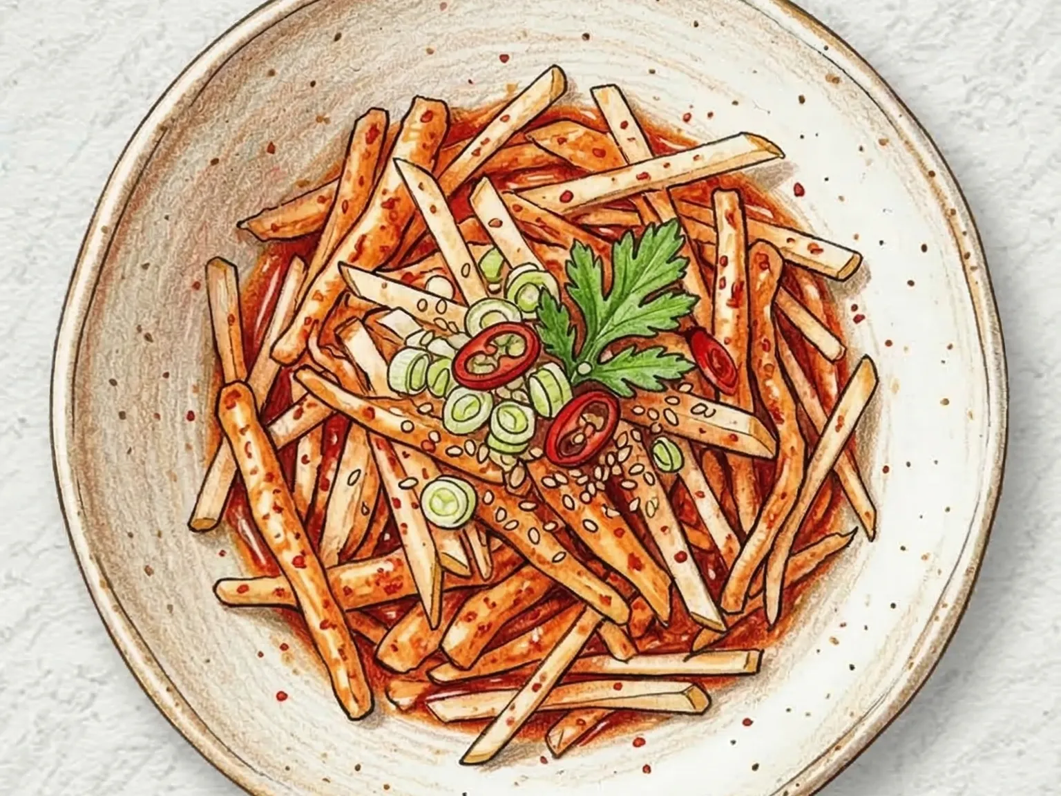 Doraji Bae Salad (Salada de raiz de campânula e pera coreana)