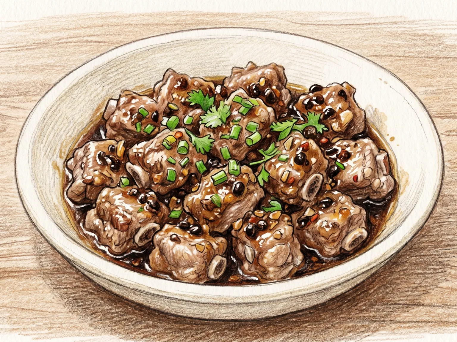 두시 파이구 (두시 발효 검은콩 양념 중국식 돼지갈비찜)