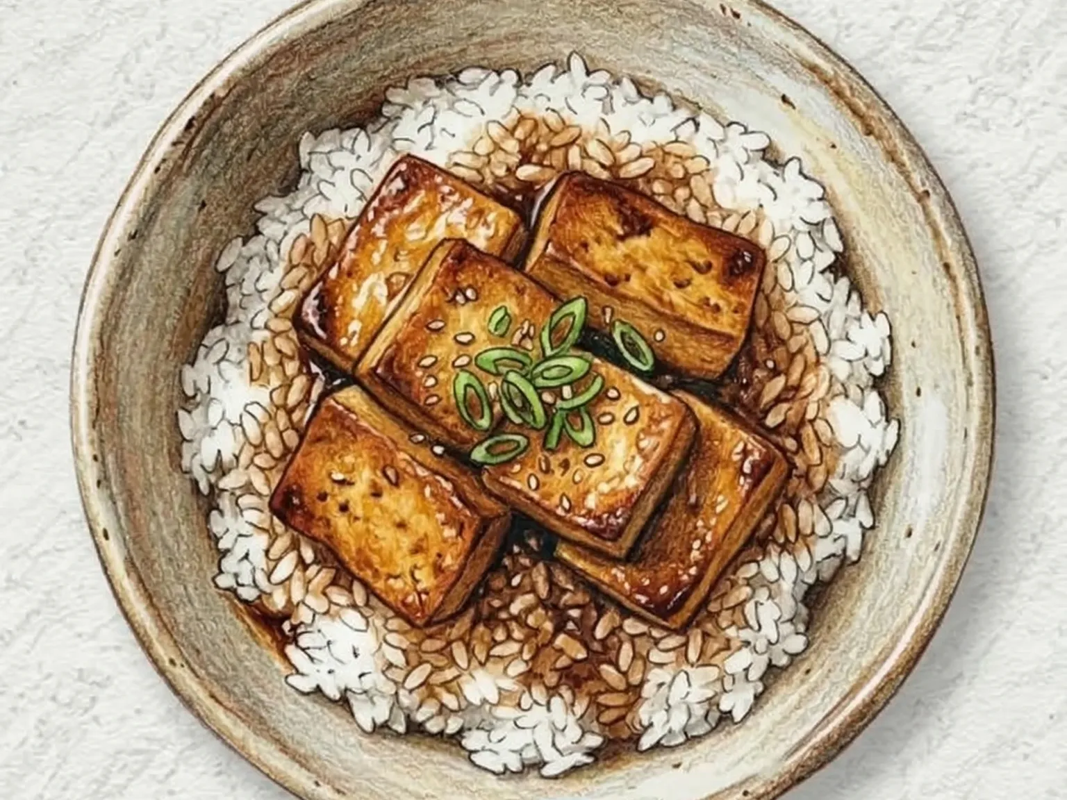 豆腐煮込み丼（甘辛醤油だれで煮た豆腐の丼ぶり）