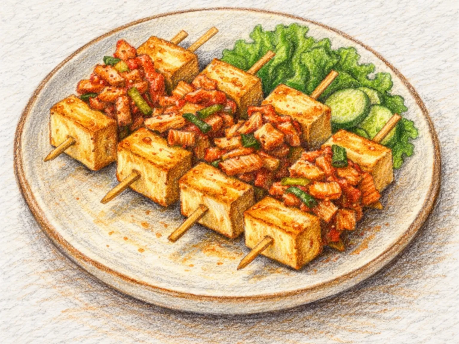 豆腐キムチ串(豆腐とキムチの焼き串)