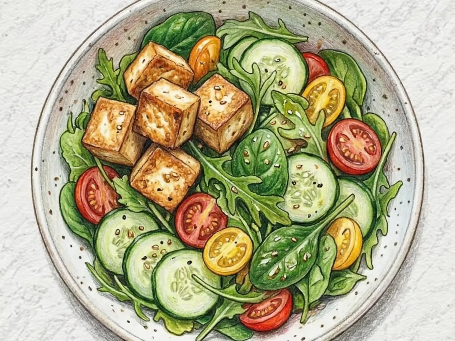 Dubu Salad (Salada de tofu grelhado com folhas verdes frescas)