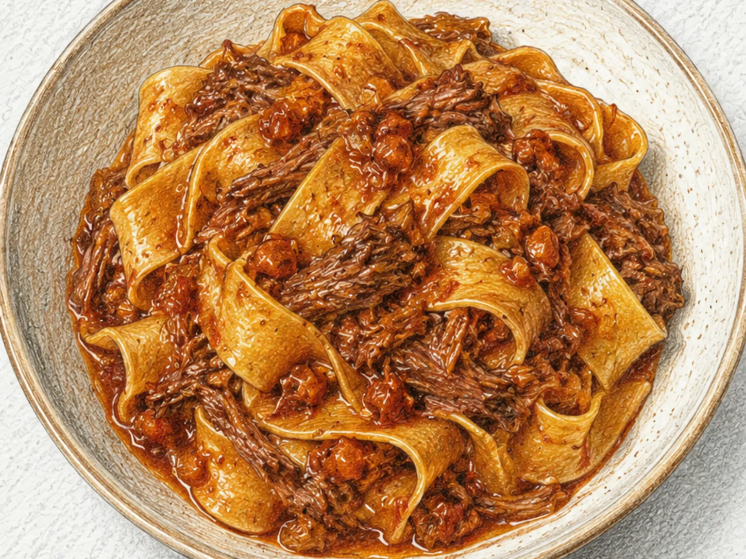 Pappardelle com Ragu de Pato (Massa de Pato Cozida Lentamente)