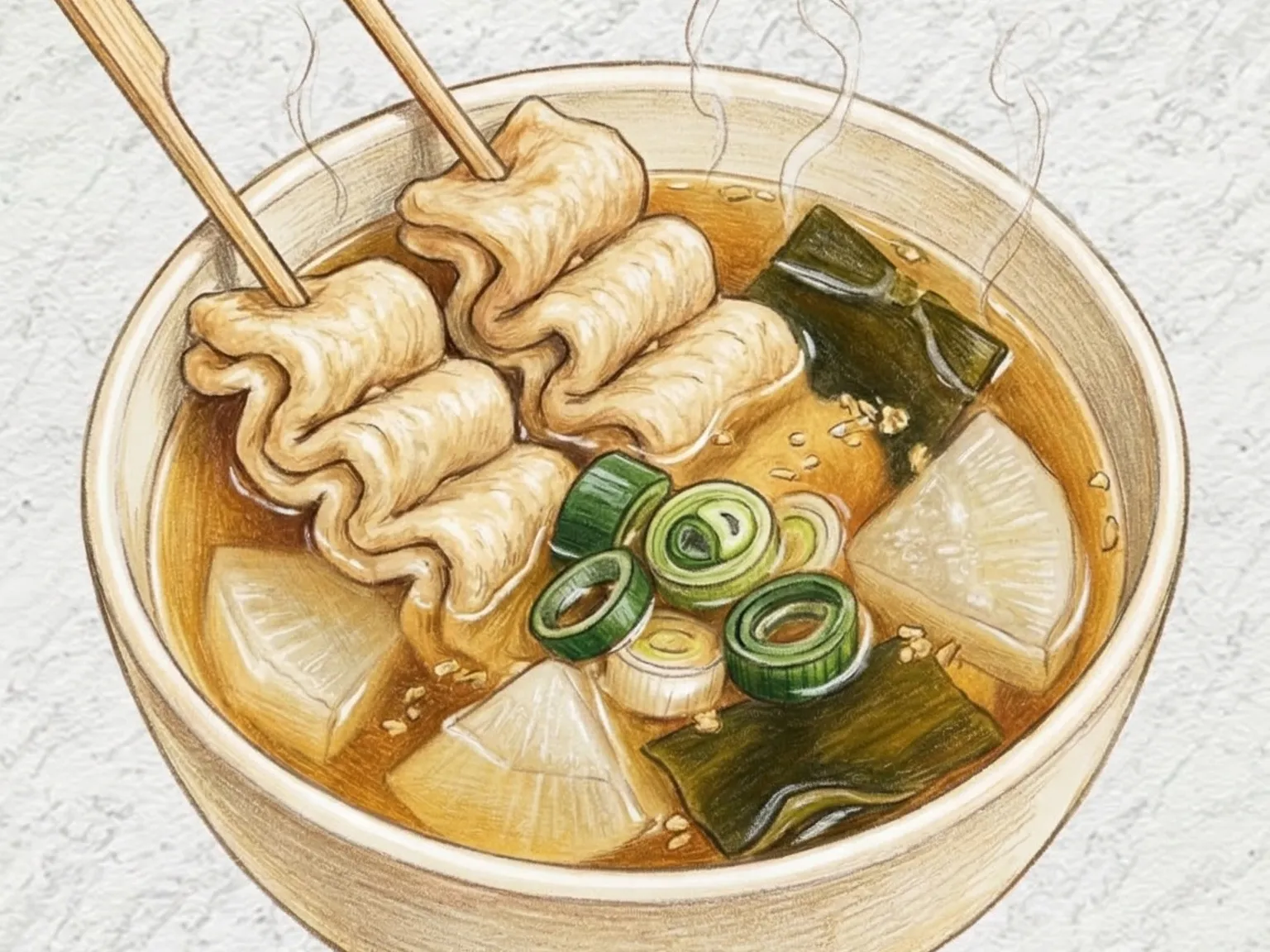 Eomuk Kkochi (Sopa de espetinhos de massa de peixe coreana)