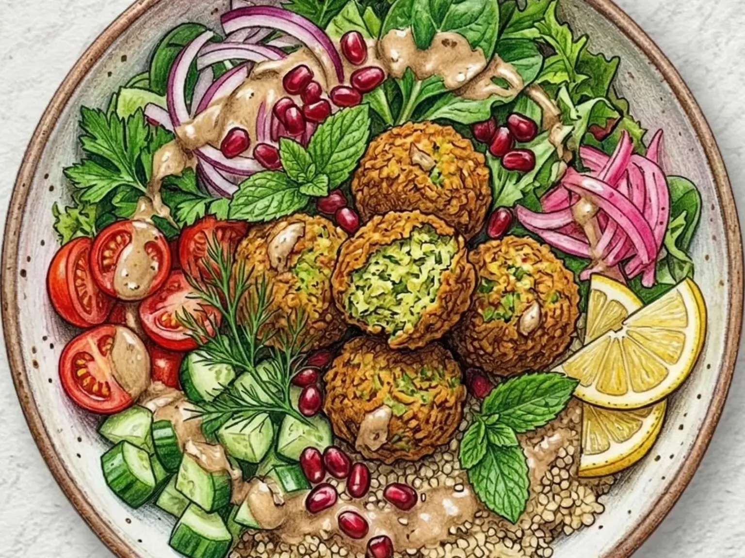 팔라펠 샐러드 볼 (바삭한 병아리콩 프리터 타히니볼)