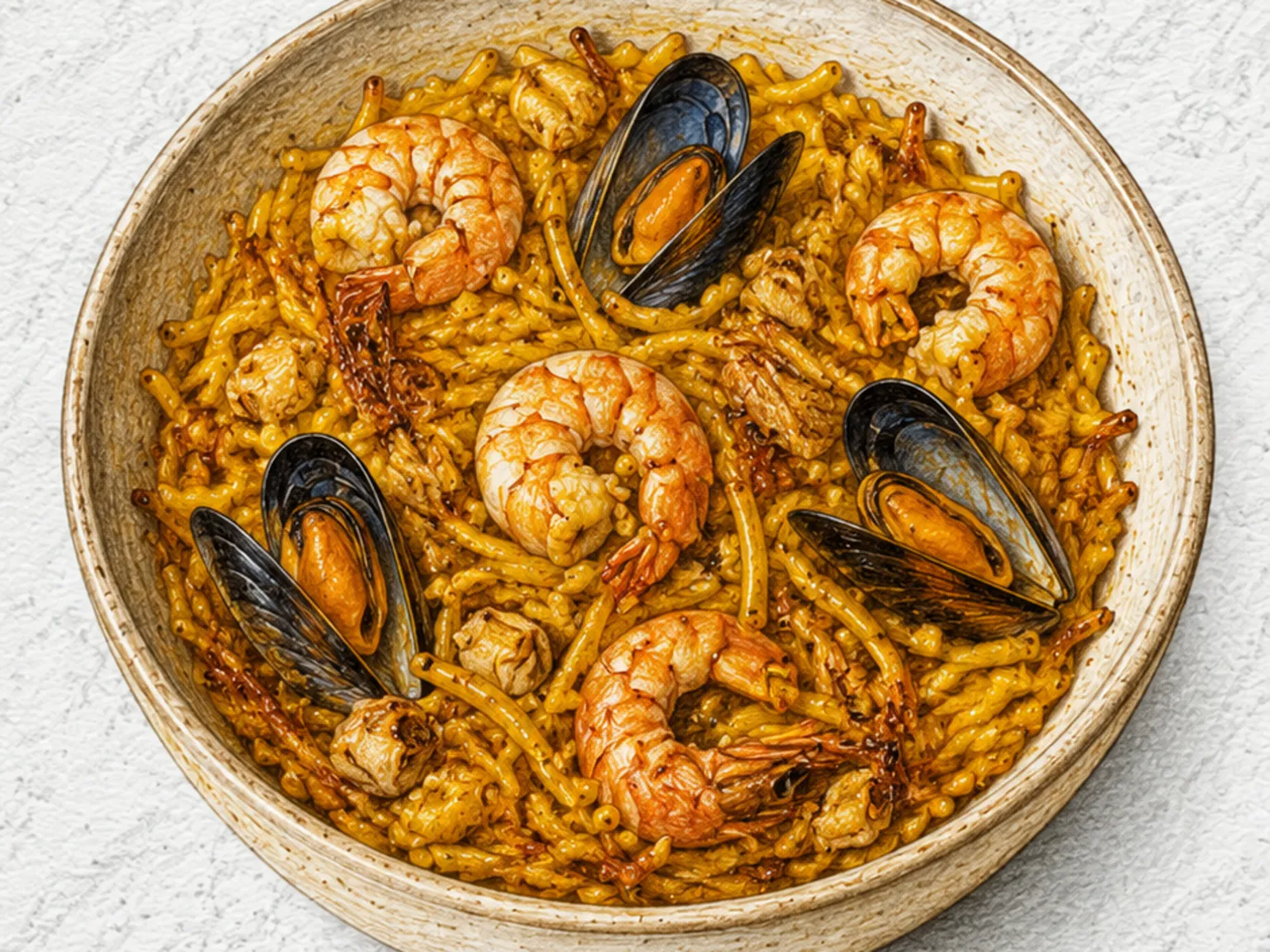 Fideuà (Paella de marisco com massa tostada)