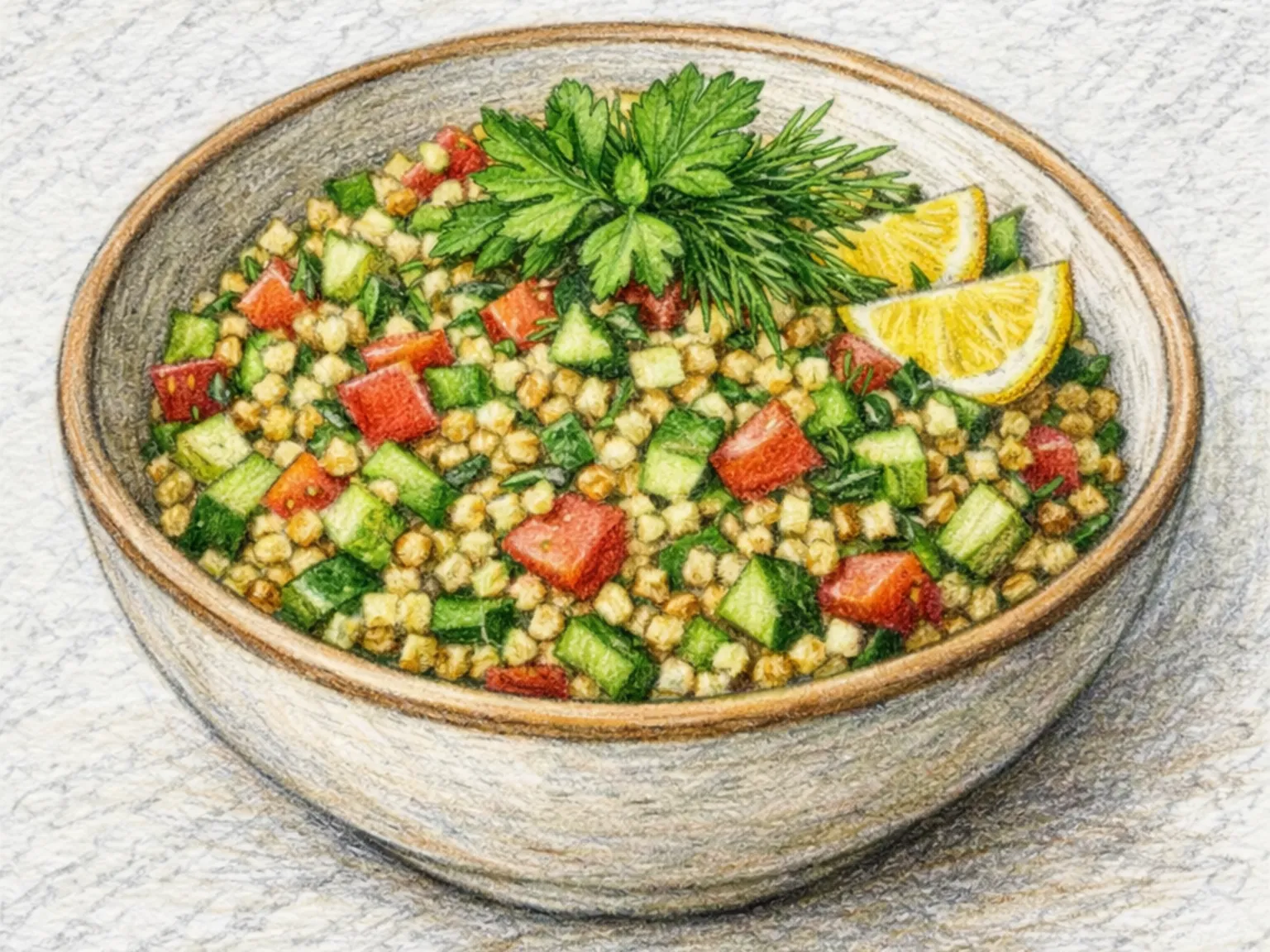 Freekeh Herb Salad (salada de trigo defumado e ervas frescas)