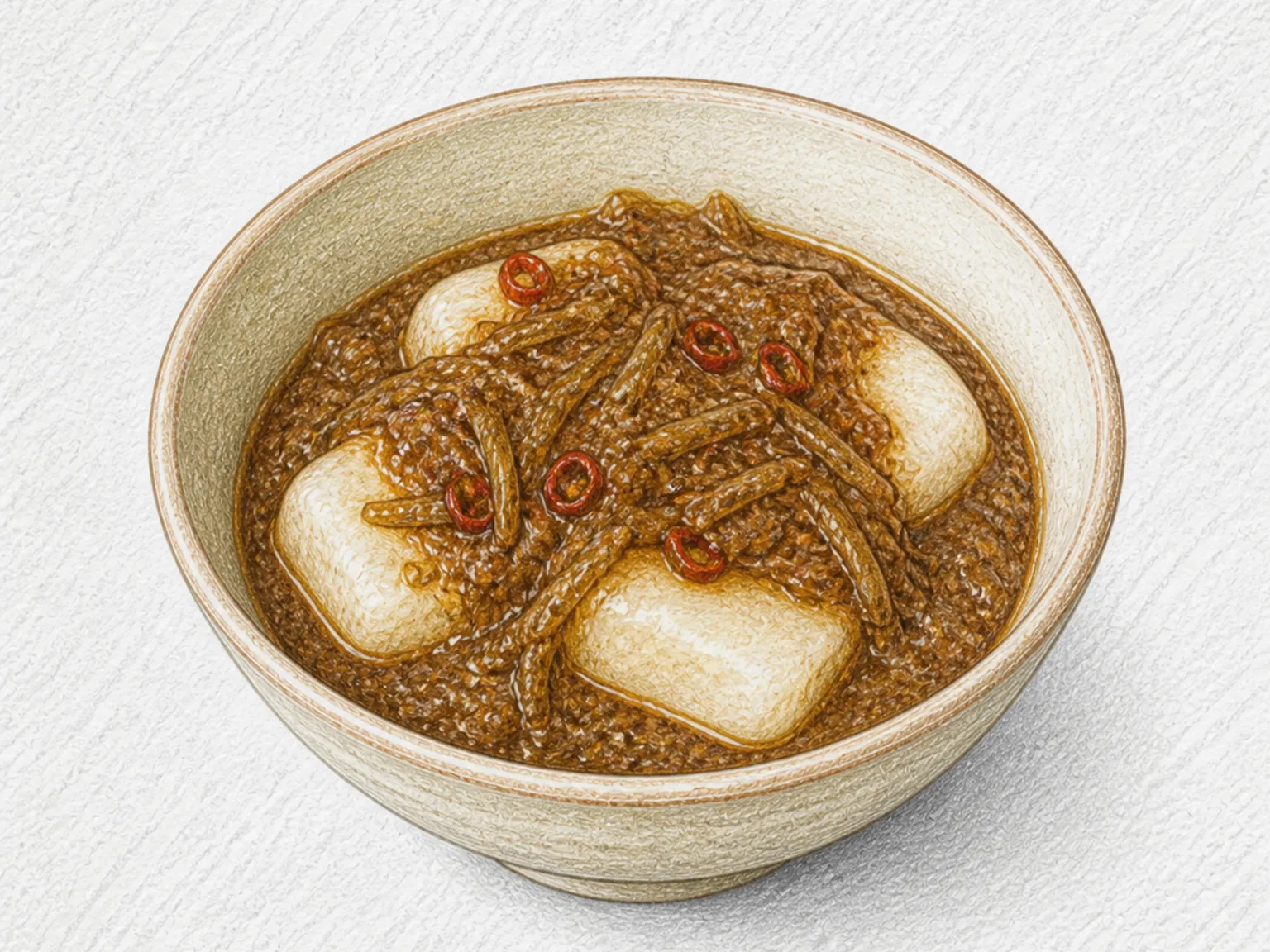 Fusube Mochi (Rice Cakes with Spicy Loach and Burdock Sauce)