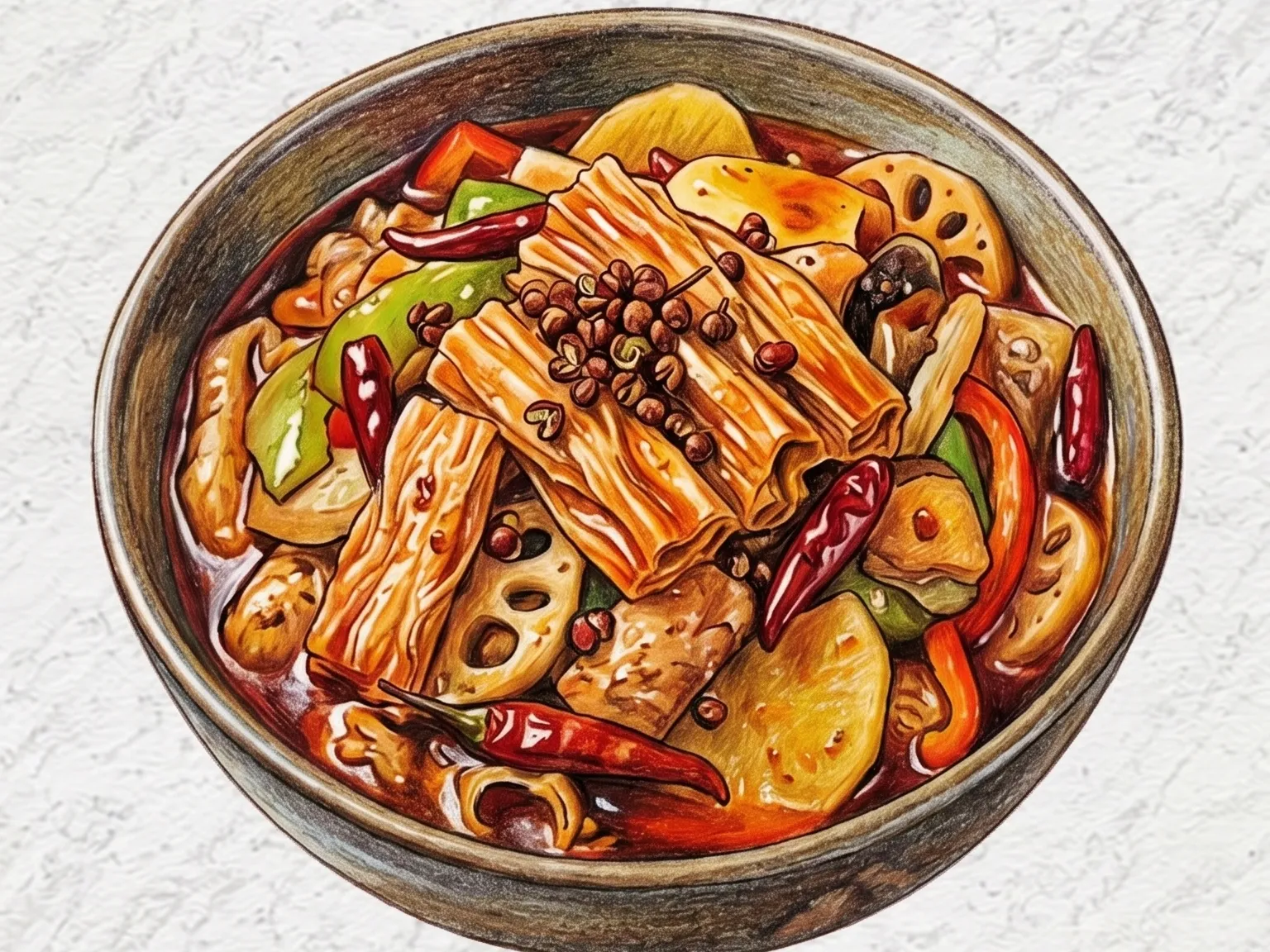 Fuzhu Mala Xiang Guo (Refogado de pele de tofu desidratada e molho mala)