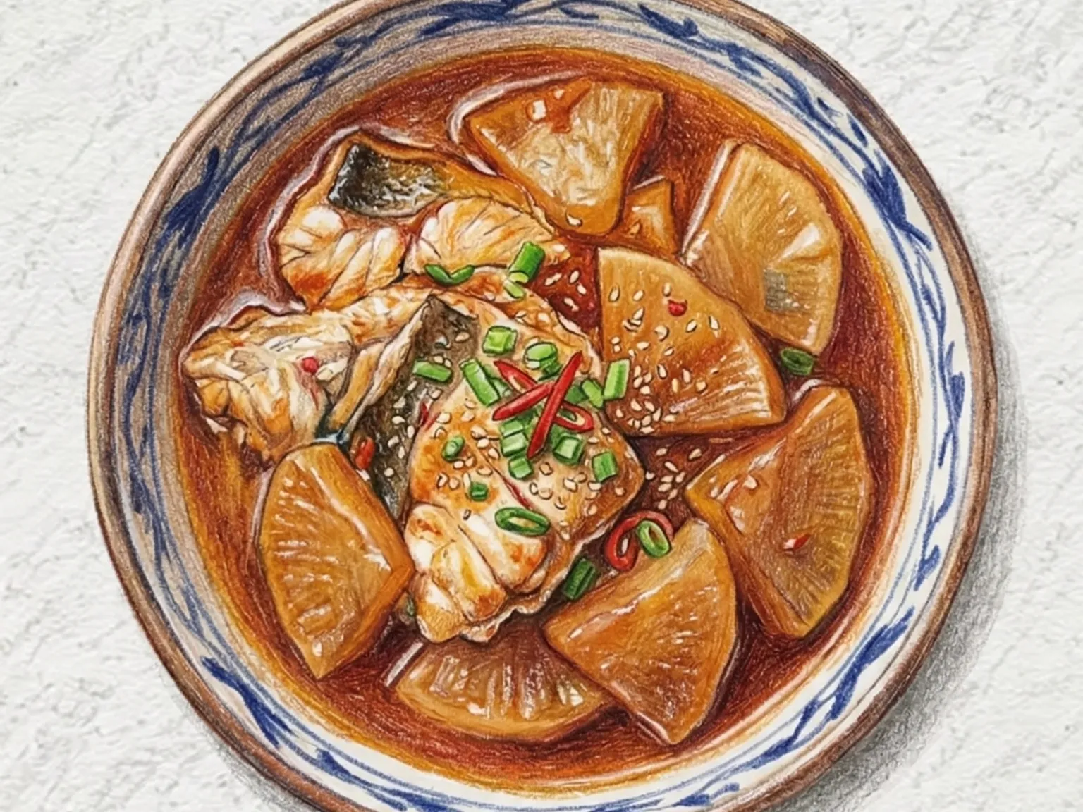 Gajami-mu-jorim (platija braseada con rábano al estilo coreano)