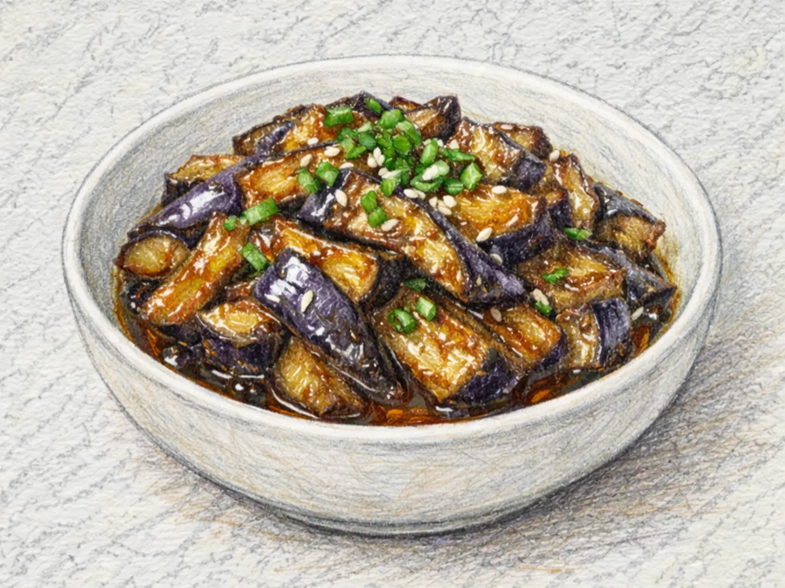 ナスの炒め物（半月切りナスの醤油にんにく炒め）