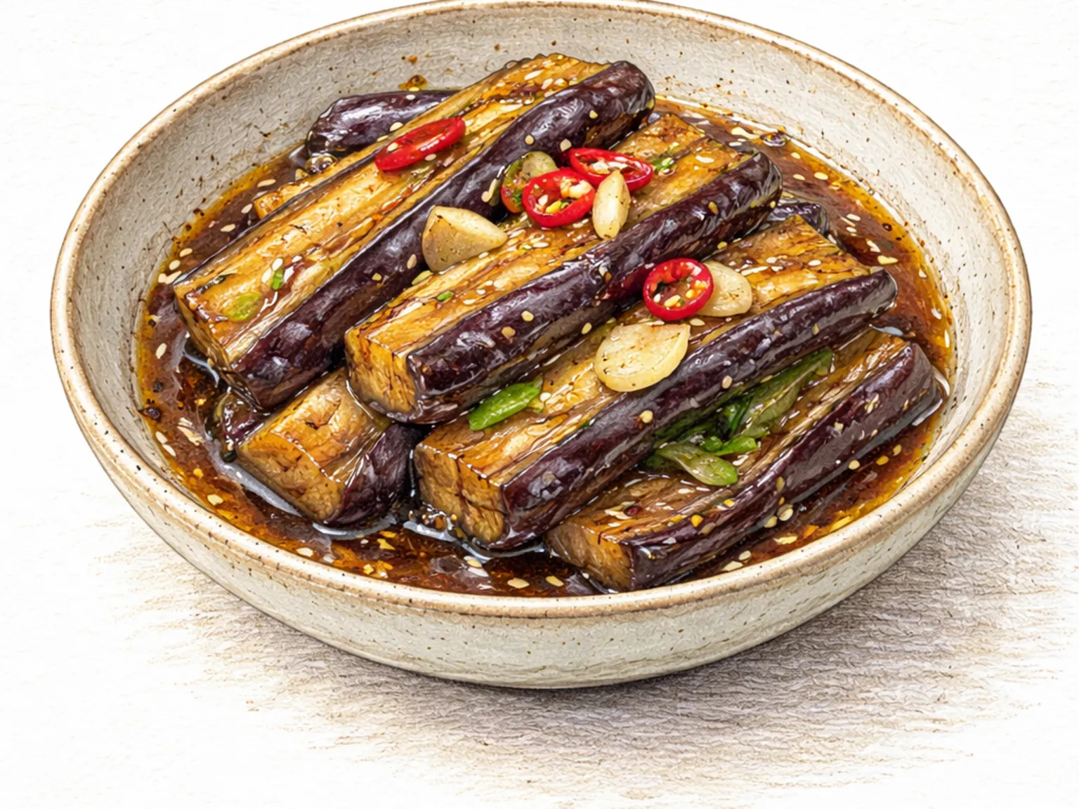 Gaji Jangajji (Berinjela coreana marinada em molho de soja)