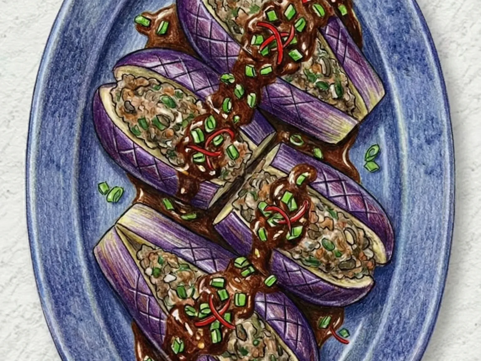 ナスの宮中蒸し(肉詰めナスの醤油蒸し)