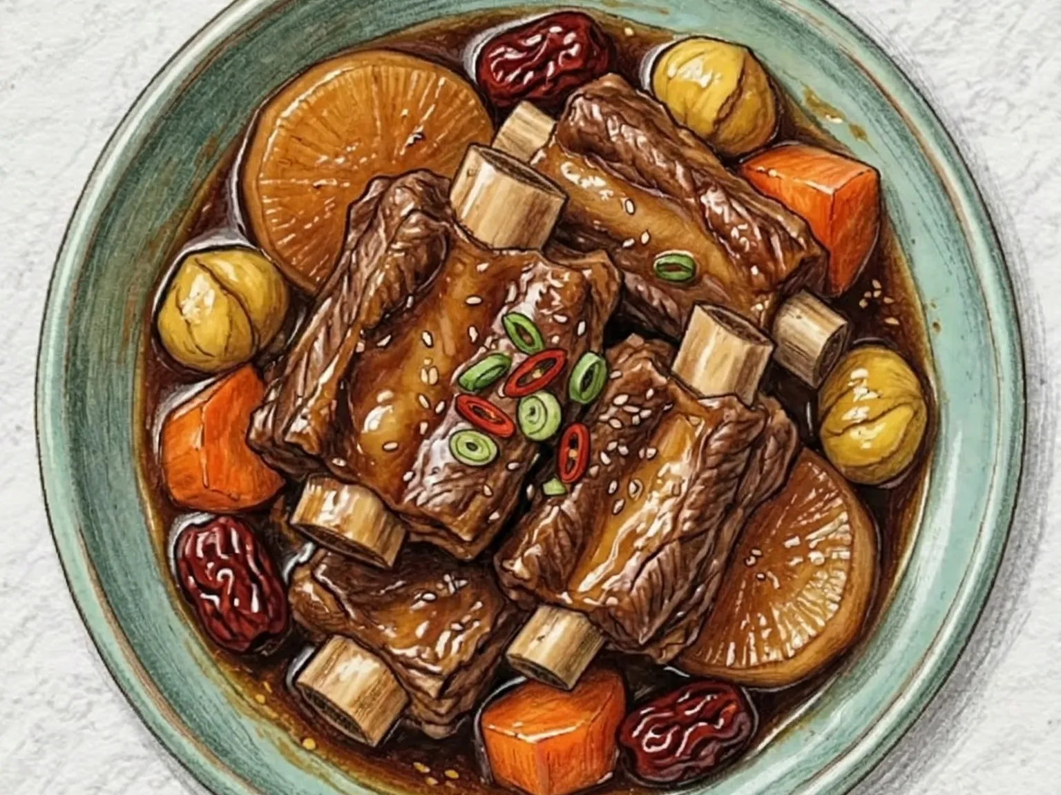 Galbi-jjim (Costelas de vaca curtas cozidas coreanas)