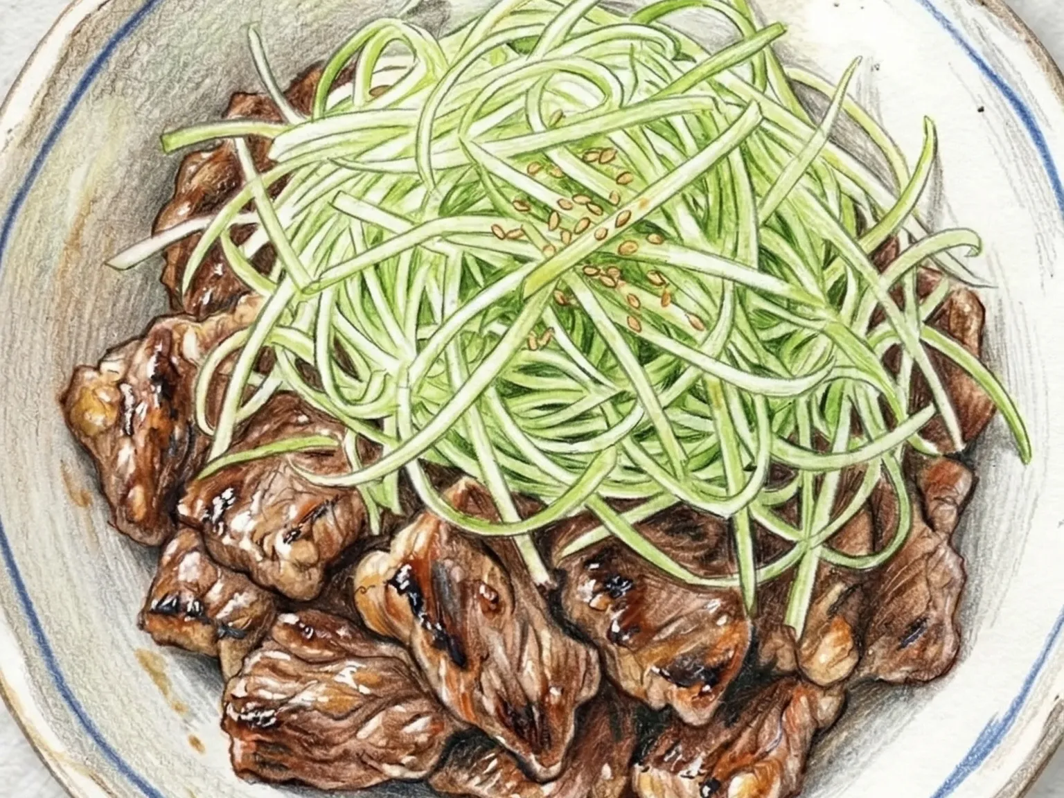 カルビサルパチェグイ(牛カルビ肉のねぎサラダ添え焼き)