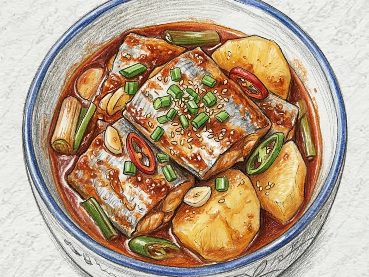 Galchi Gamja Jorim (estofado coreano de pez sable con patatas)