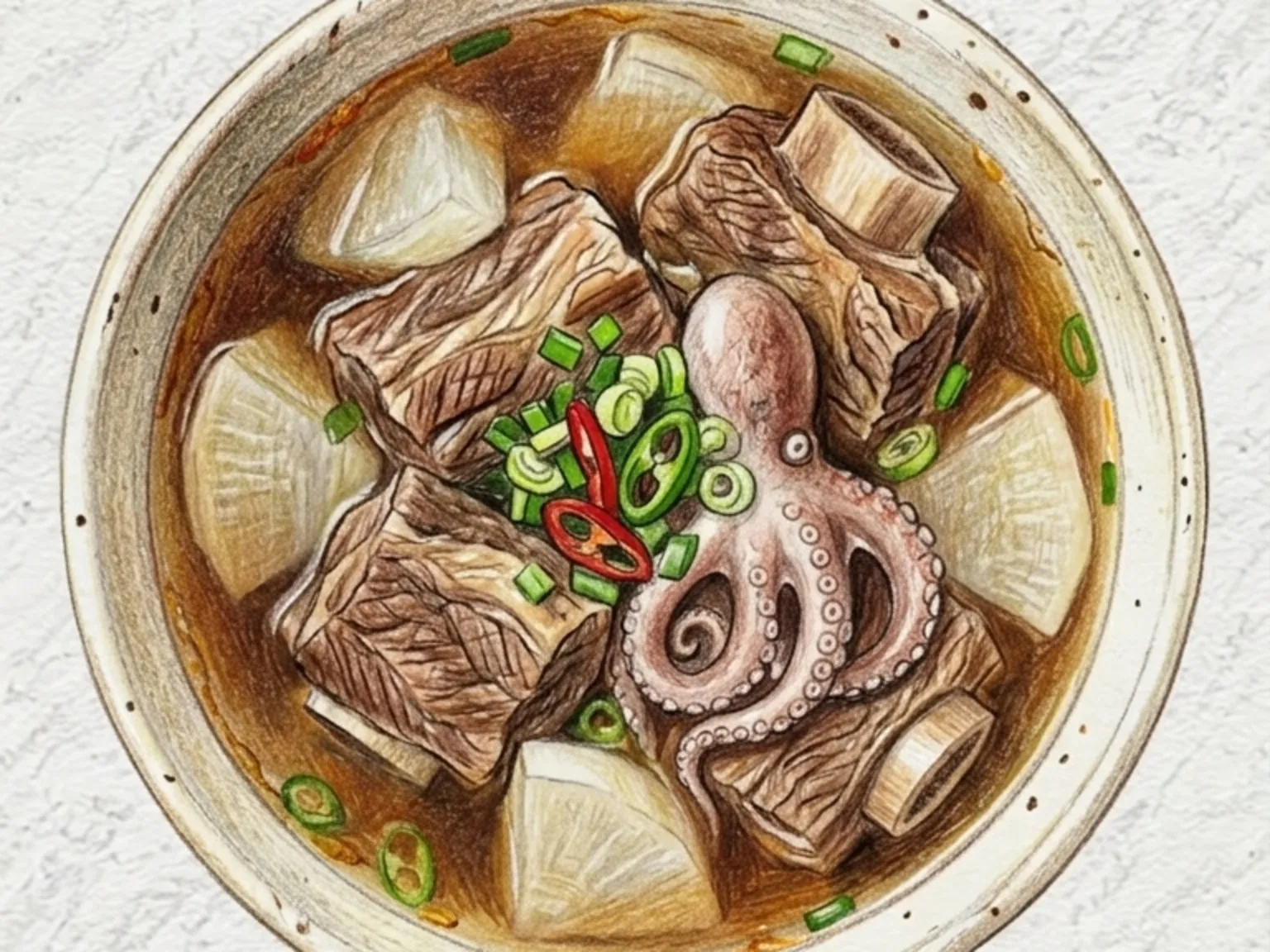 カルナクタン(牛カルビとタコの海陸スープ)