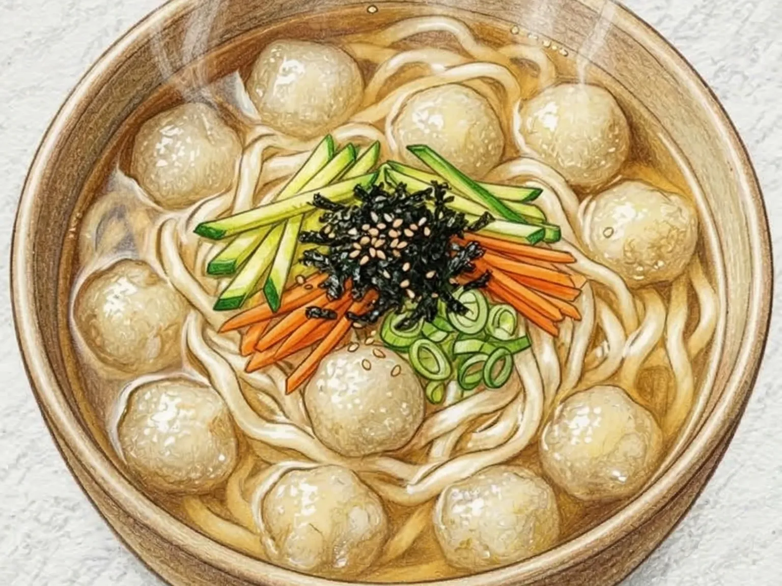 Gamja Ongsimi Kalguksu (Sopa de macarrão coreana com bolinhos de batata)