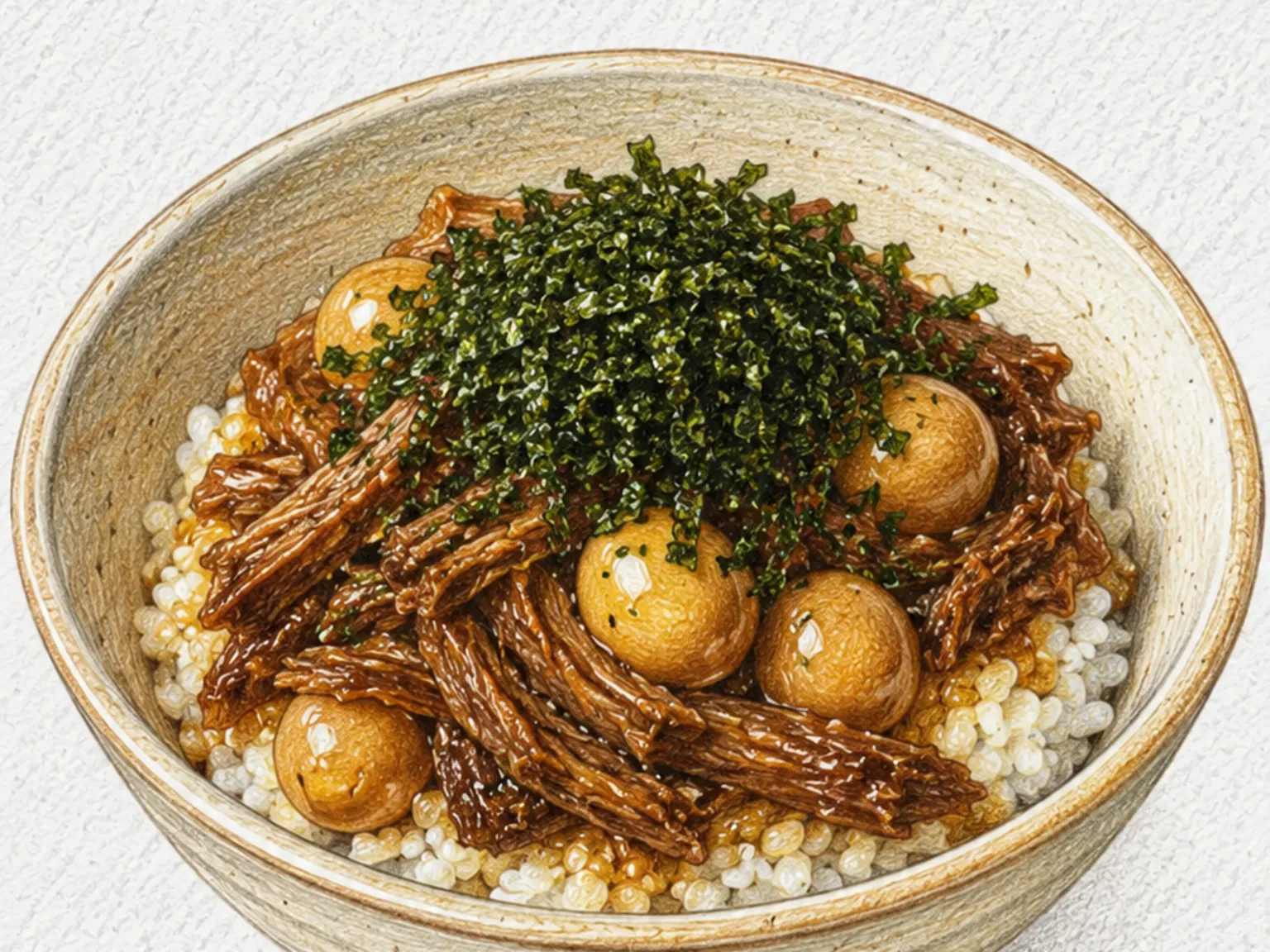 Gamtae Jangjorim Deopbap (bol de arroz con ternera braseada y alga gamtae)