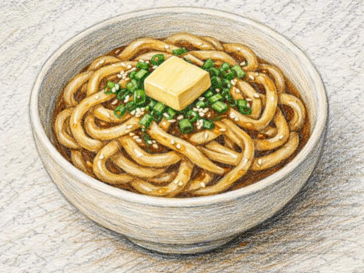 Ganjang Butter Udon (udon salteado na manteiga de soja caramelizada)