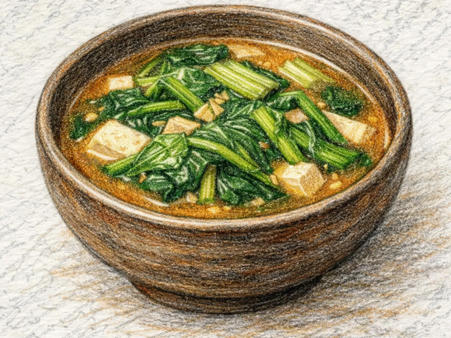 Geundae-guk (sopa de acelgas con doenjang y tofu)
