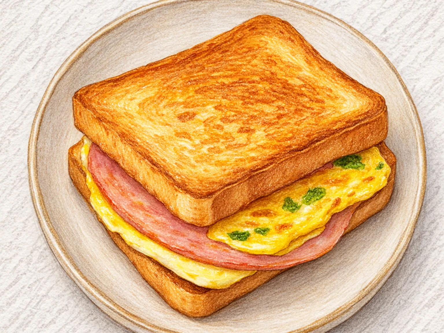 屋台風ハムエッグトースト(キャベツ入り卵焼きハムサンド)