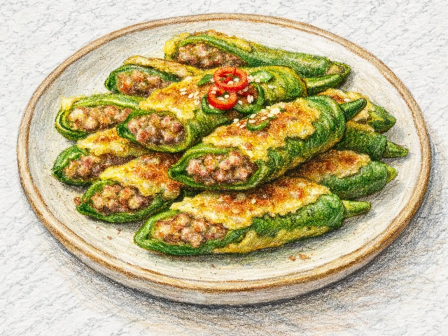 コチュジョン(唐辛子の肉詰めチヂミ)