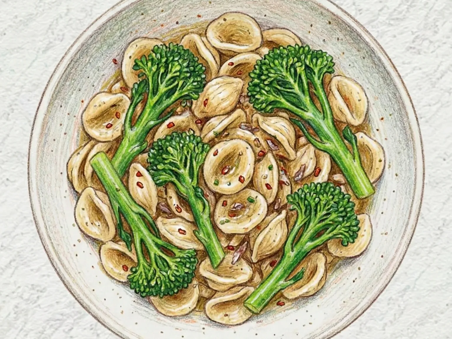 Gochugaru Anchovy Broccolini Orecchiette (orecchiette con broccolini, anchoas y gochugaru)